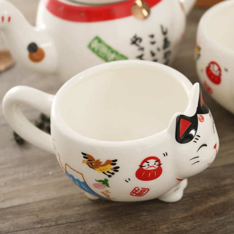 Ceramic Cute Cartoon Lucky Cat Tea Set Suit