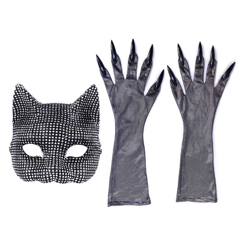 Halloween Diamond Cat Mask Gloves Suit Diamond Sexy Cat Girl Dance Party Dress Up Props