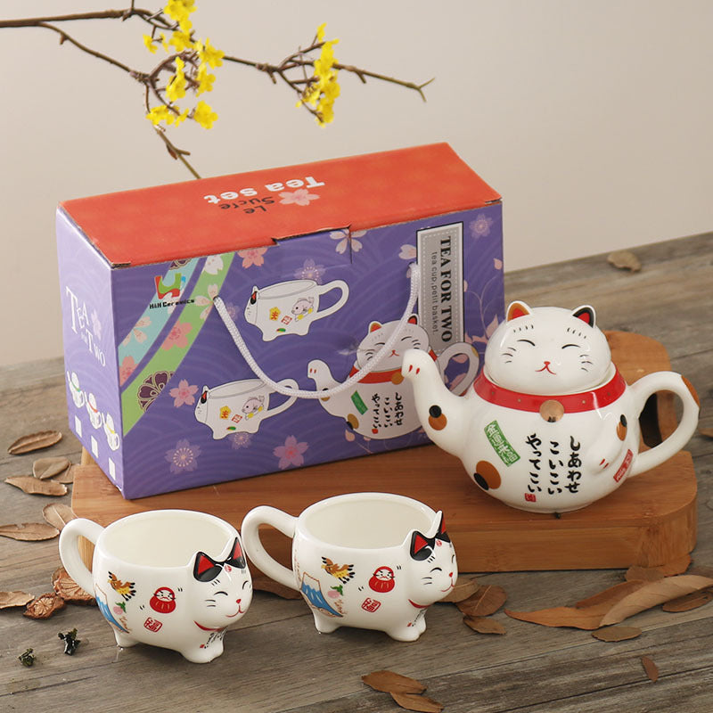 Ceramic Cute Cartoon Lucky Cat Tea Set Suit