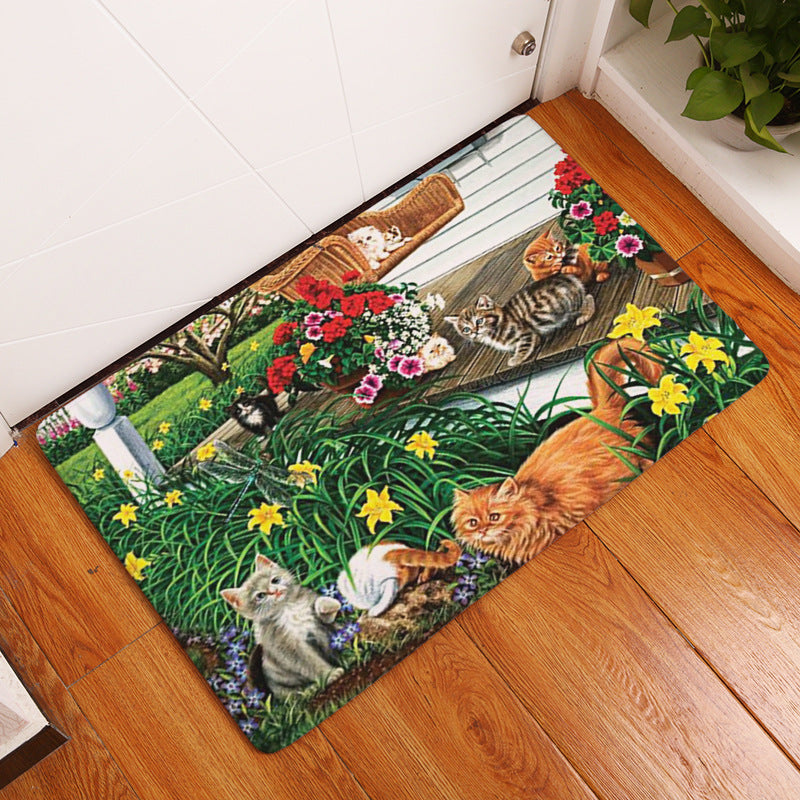 Retro Cartoon Cat Cute Pattern Floor Mat