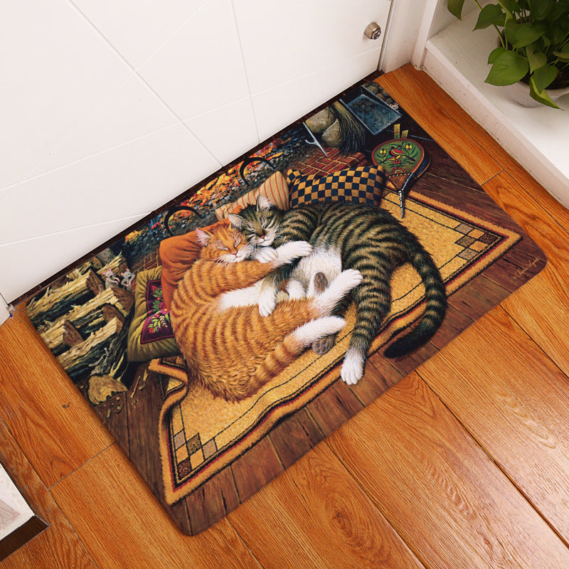 Retro Cartoon Cat Cute Pattern Floor Mat