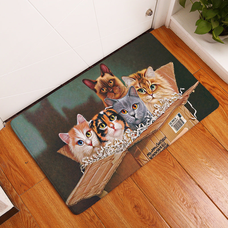 Retro Cartoon Cat Cute Pattern Floor Mat