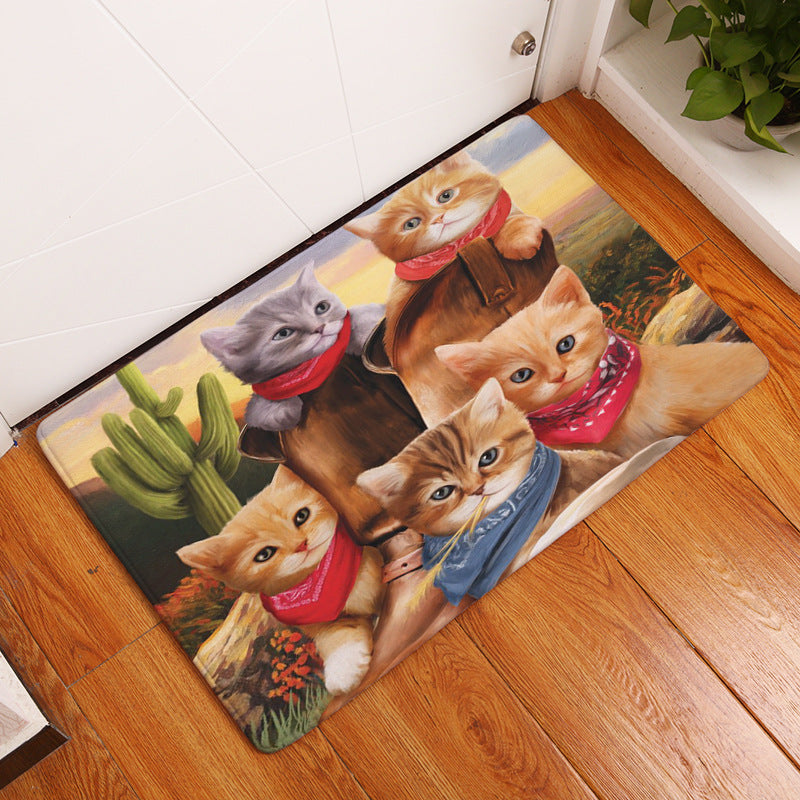 Retro Cartoon Cat Cute Pattern Floor Mat