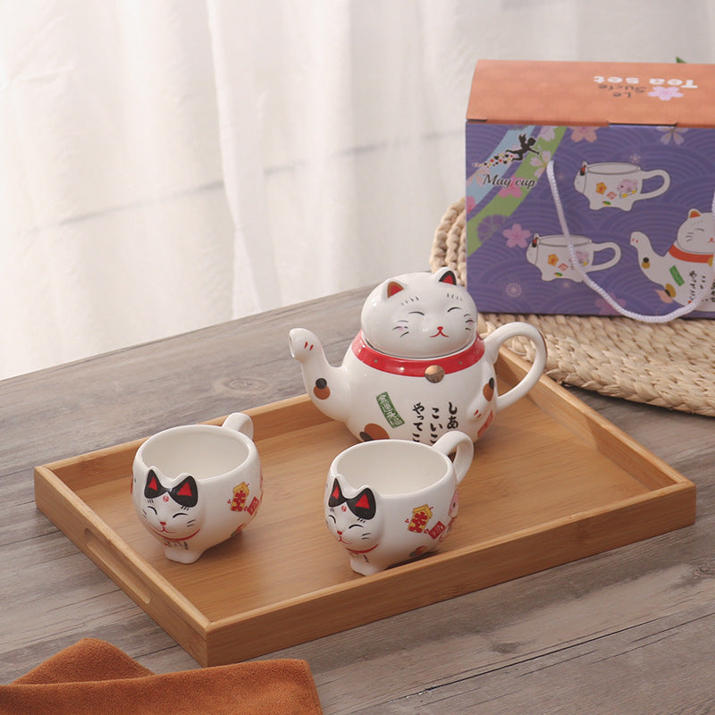 Ceramic Cute Cartoon Lucky Cat Tea Set Suit