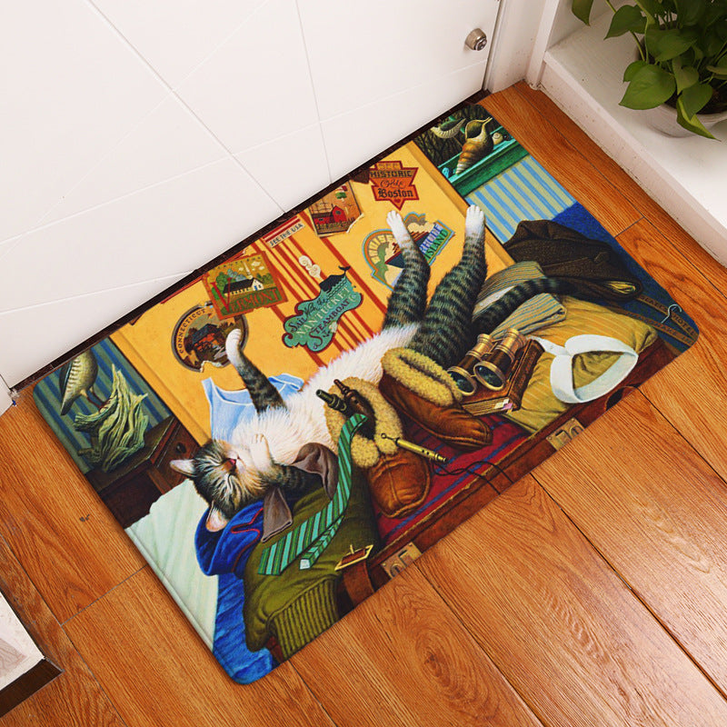 Retro Cartoon Cat Cute Pattern Floor Mat