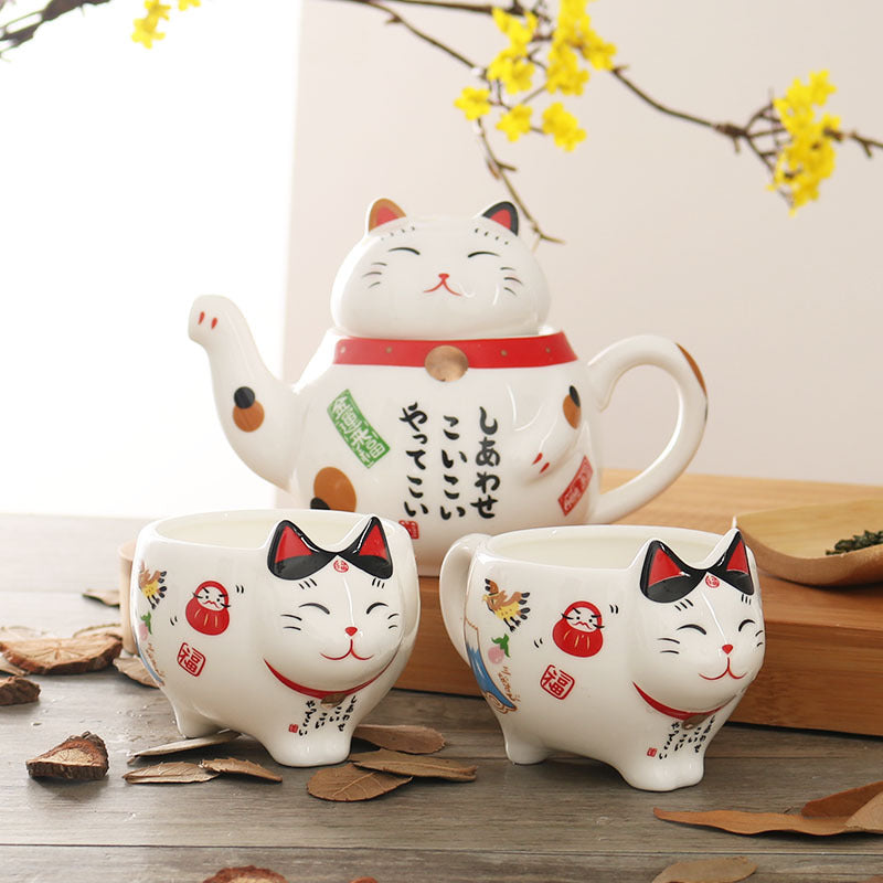 Ceramic Cute Cartoon Lucky Cat Tea Set Suit