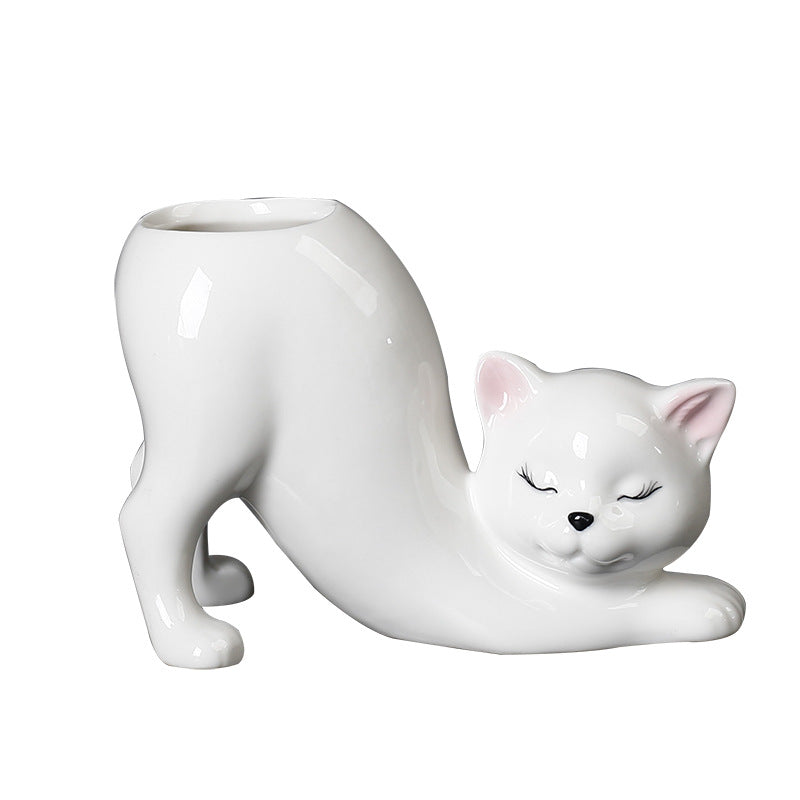 Creative Cute Cat Tail Column Flowerpot Ceramic