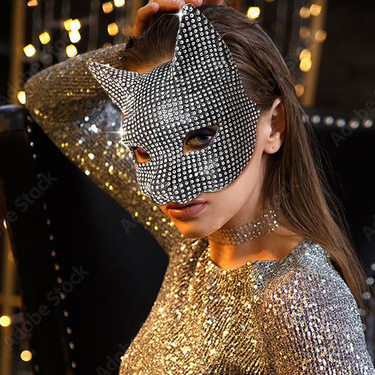 Halloween Diamond Cat Mask Gloves Suit Diamond Sexy Cat Girl Dance Party Dress Up Props