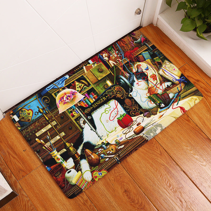 Retro Cartoon Cat Cute Pattern Floor Mat