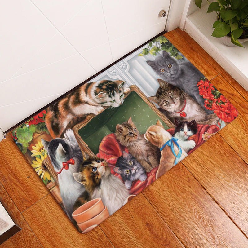 Retro Cartoon Cat Cute Pattern Floor Mat