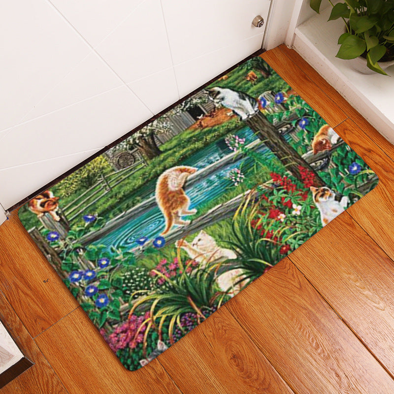 Retro Cartoon Cat Cute Pattern Floor Mat