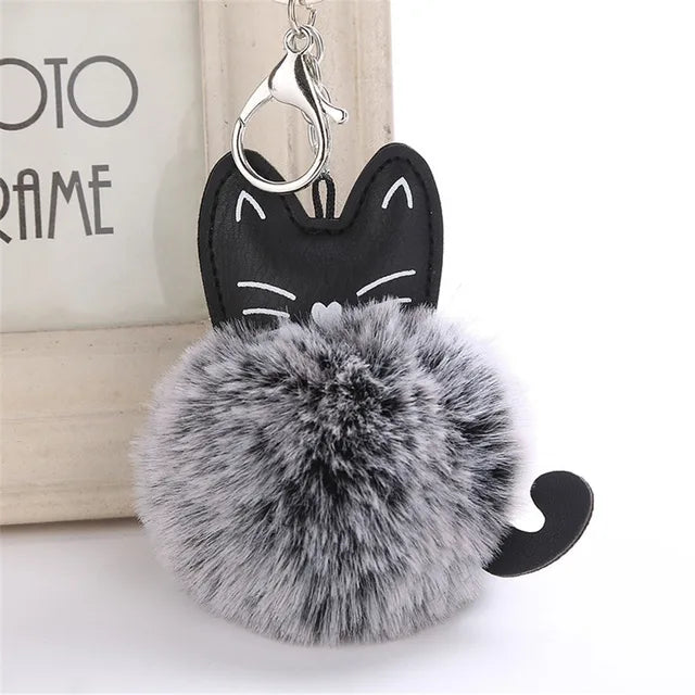 Cute Cat Keychain Pendant Women Key Ring Holder Pompoms Key Chains For Gift