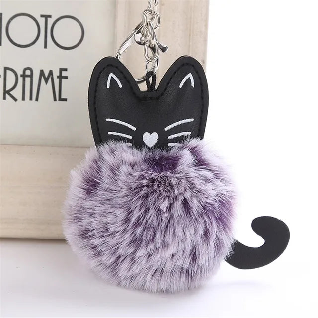 Cute Cat Keychain Pendant Women Key Ring Holder Pompoms Key Chains For Gift