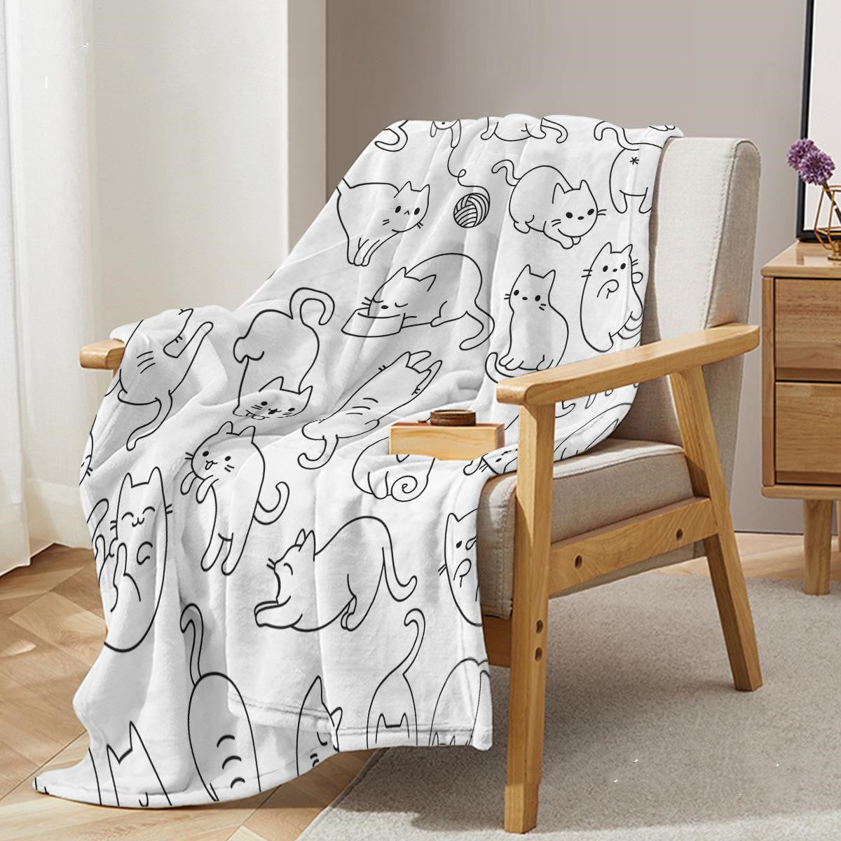 Cute Cat Digital Printing Flannel Blanket