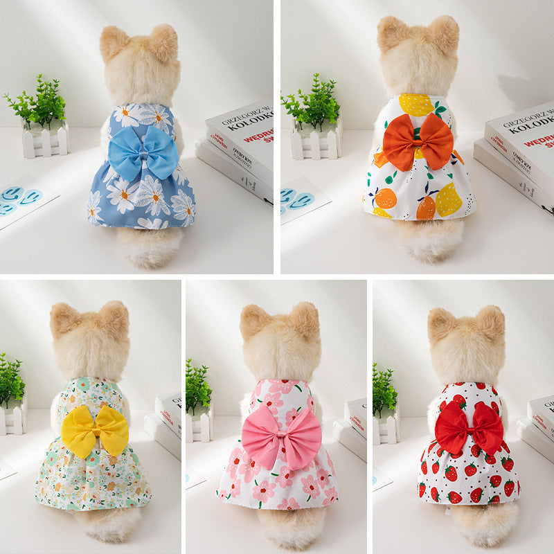 New Summer Ultra-thin Cool Pet Clothes Cat Pet Fashion Floral Butterfly Knot Princess Dress