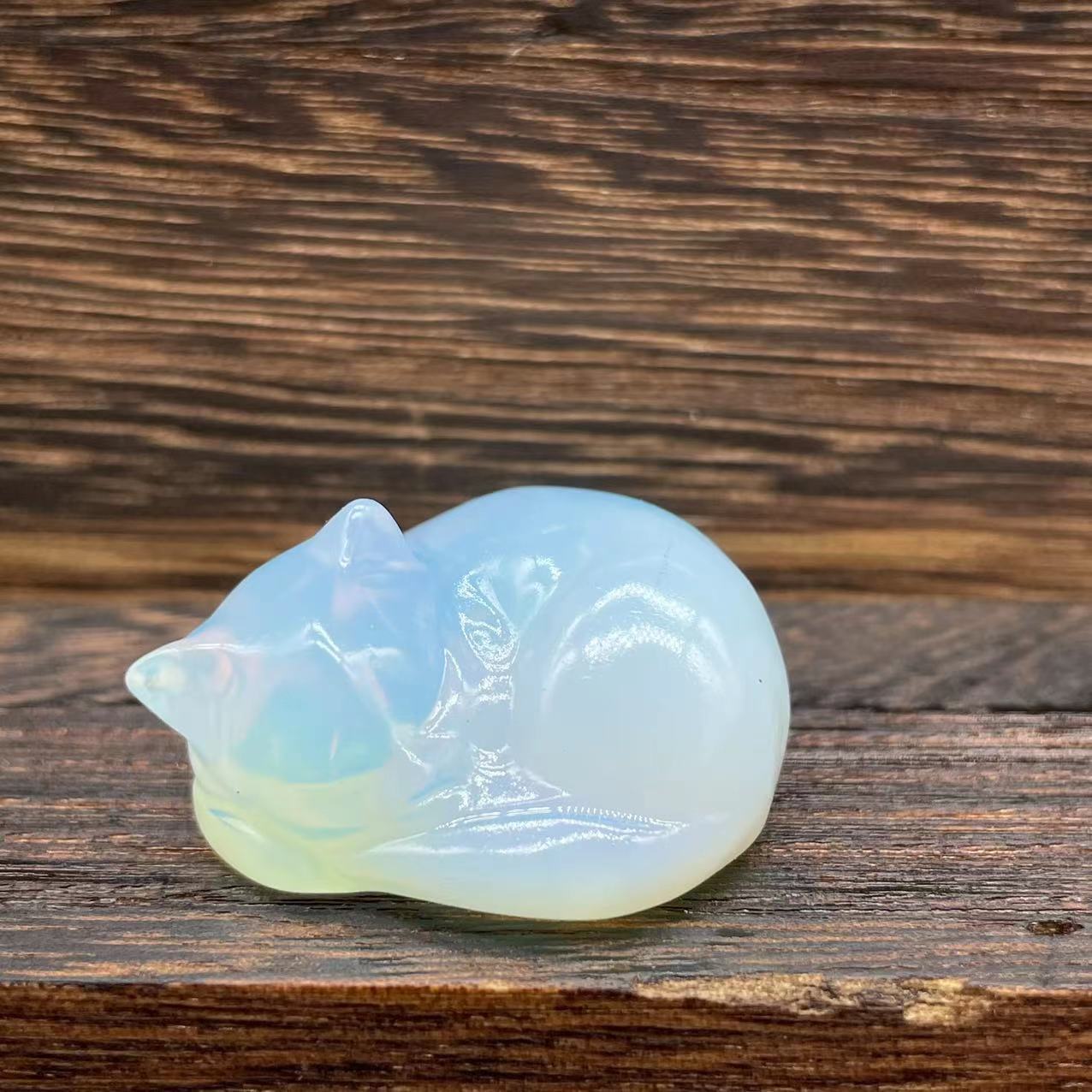 Half Gemstone Carved Sleeping Cat