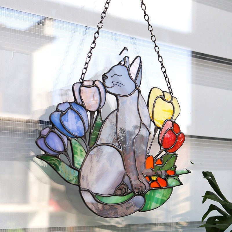 Suncatcher Cat In Flowers Window Hangins