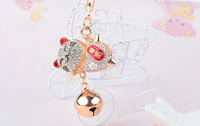 Diamond-studded Creative Bell Lucky Cat Keychain Pendant