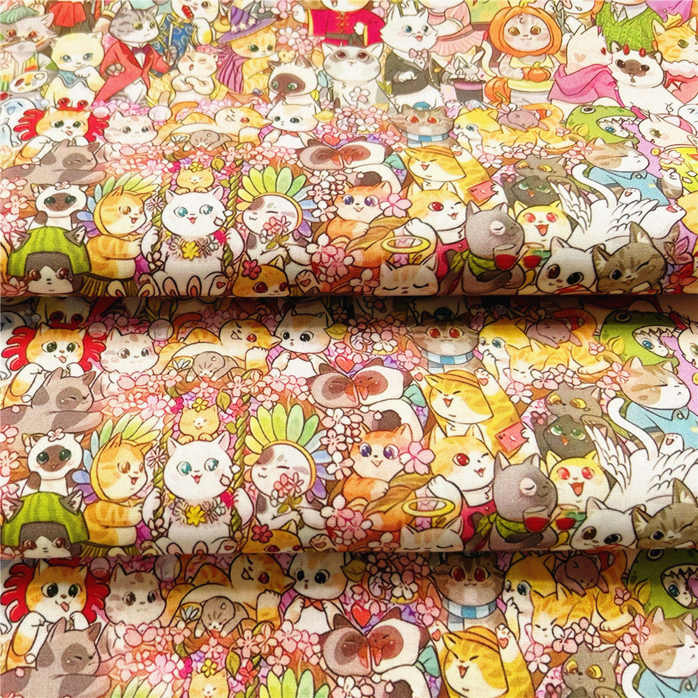 Full Print Cat Cotton Poplin Handmade DIY Fabric