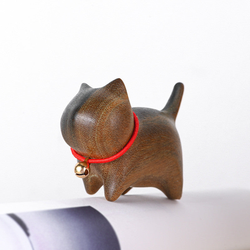 Ebony Carved Cat Small Bell Creative Ornaments