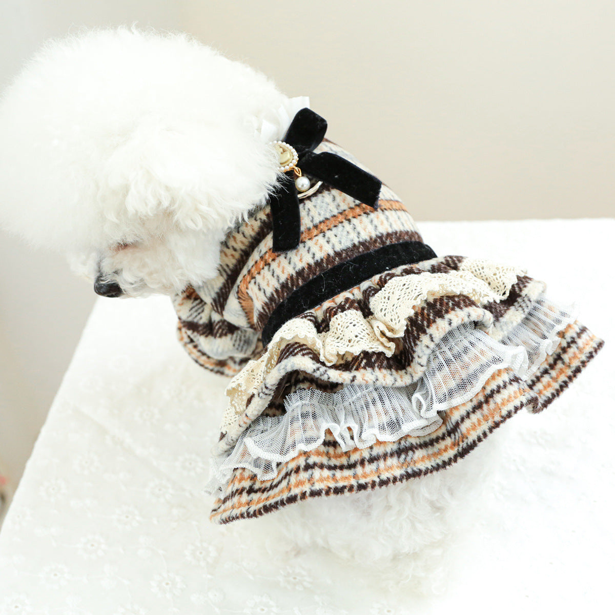 Pet Clothes Cat Clothing Autumn And Winter Maillard Woolen Skirt