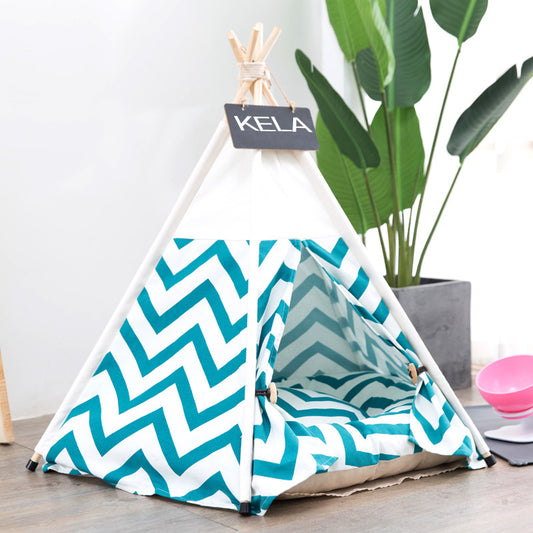 Tent Green Striped Pet Litter Winter Dog Bedding