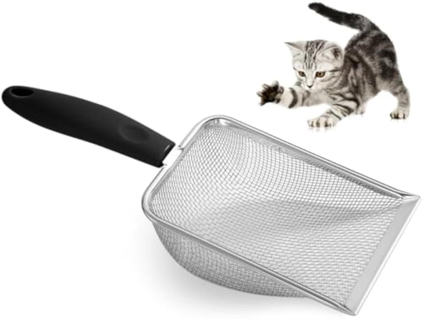 Cat Litter Scoop Stainless Steel Mesh Litter Shovel Deep Shovel Reliable Litter Cleaner Corner Shovel Beach Shovel Easy To Clean Reptile Terrarium Sand Waste Dark Black