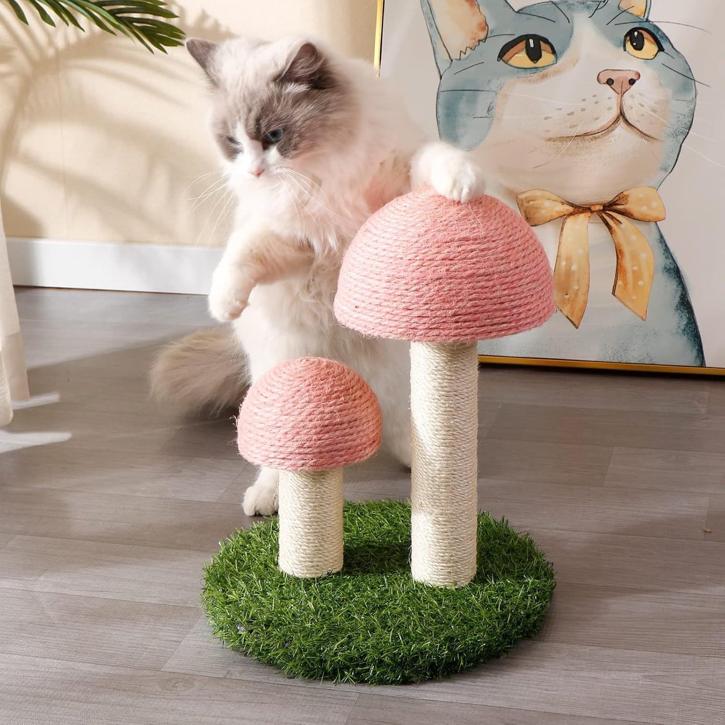 Cat Scratching Post Mushroom Cat Scratcher Featuring With Natural Sisal Caps Scratch Pole And Sturdy Base For Kittens & Small Cats