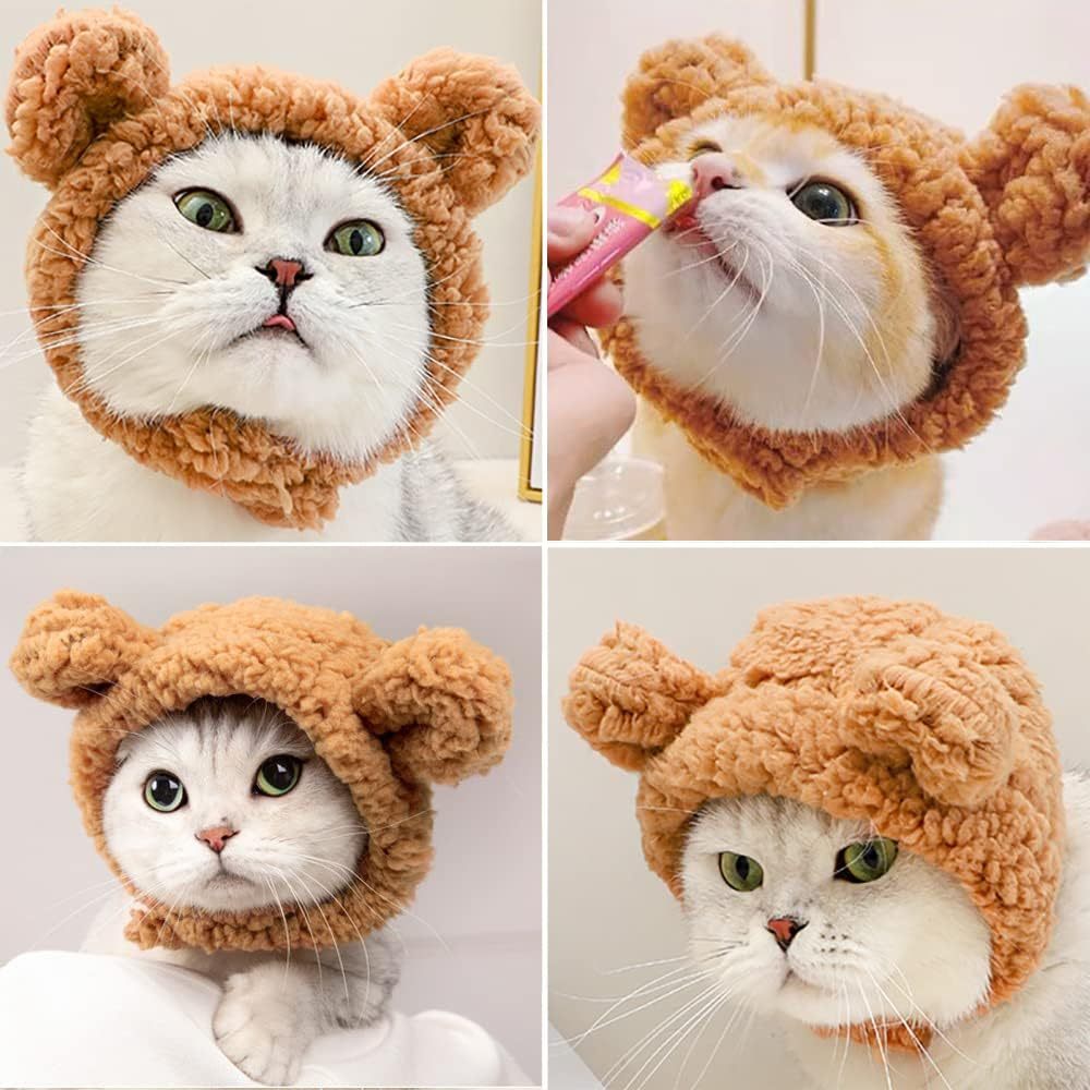 Cute Cat Costume Bear Hat For Cat Warm Soft Small Pet Headwear