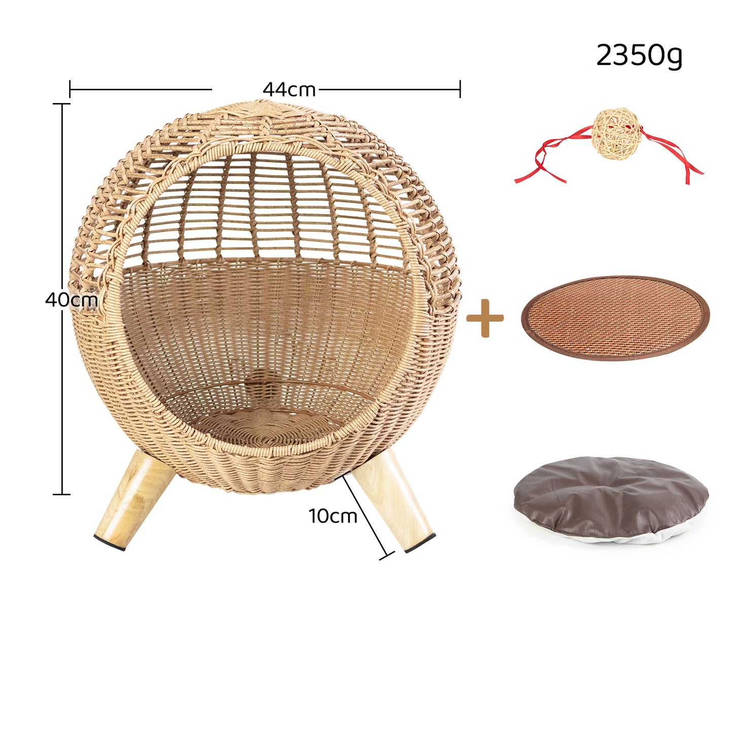 Breathable Rattan Woven Round Cat Bed PE Rattan Cat Climbing Frame Sleep Game Warm Pet Litter Cat Villa