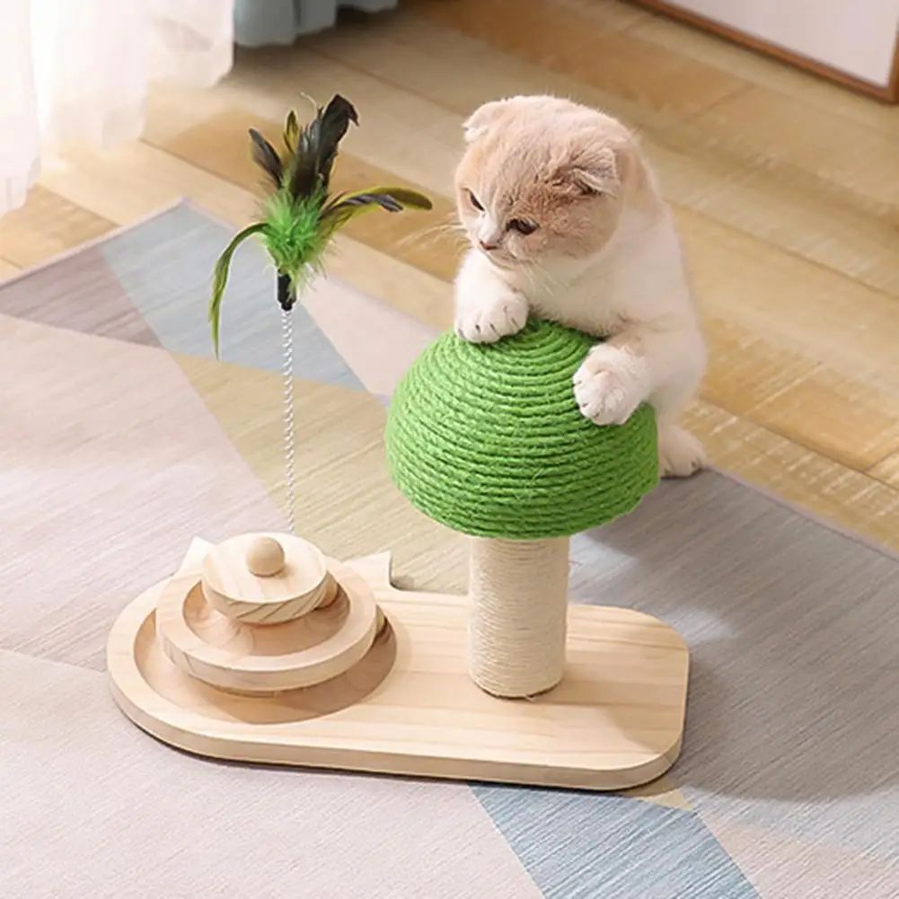 Cat Toys Scratching Post Mushroom Sisal Rope Scratcher Tree Tower Wood Turntable Ball Kitten Climbing Frame  Supplies