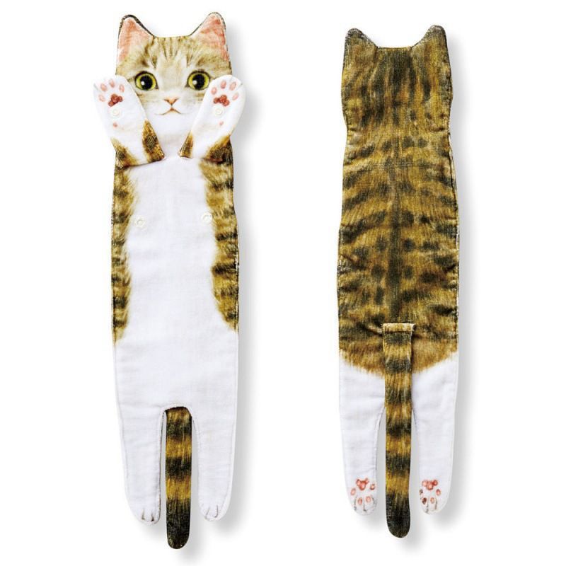 Cat Hand Towels Long Cat Shape Wipe Handkerchiefs Bath Towels For Bathroom Kitchen