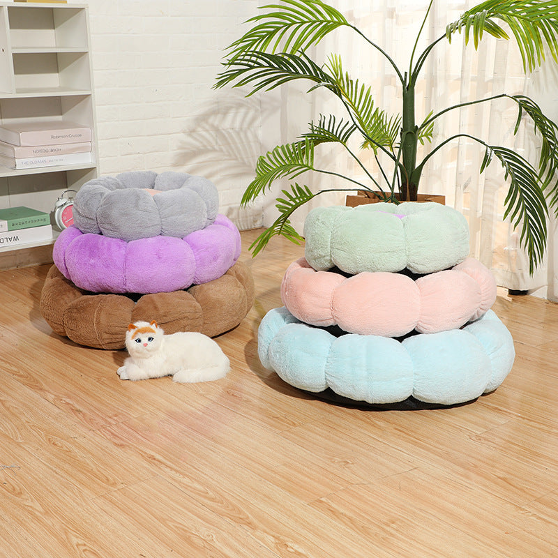 Autumn Winter Plus Velvet Thick Round Flower Cat Litter Kennel