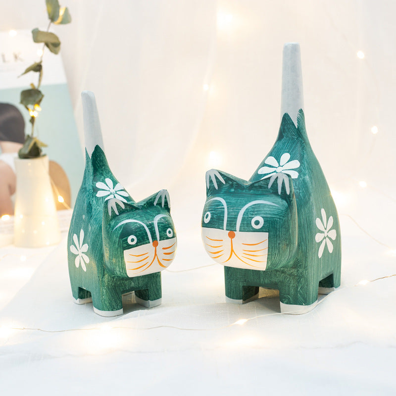 Wooden Cute Cat Animal Ornaments Decorate Children's Room