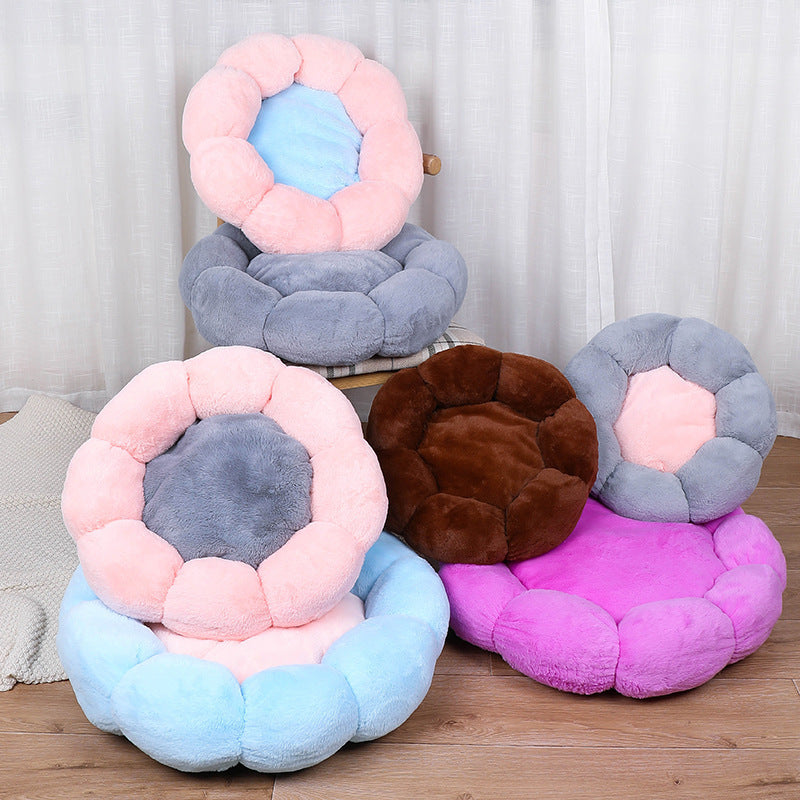 Autumn Winter Plus Velvet Thick Round Flower Cat Litter Kennel