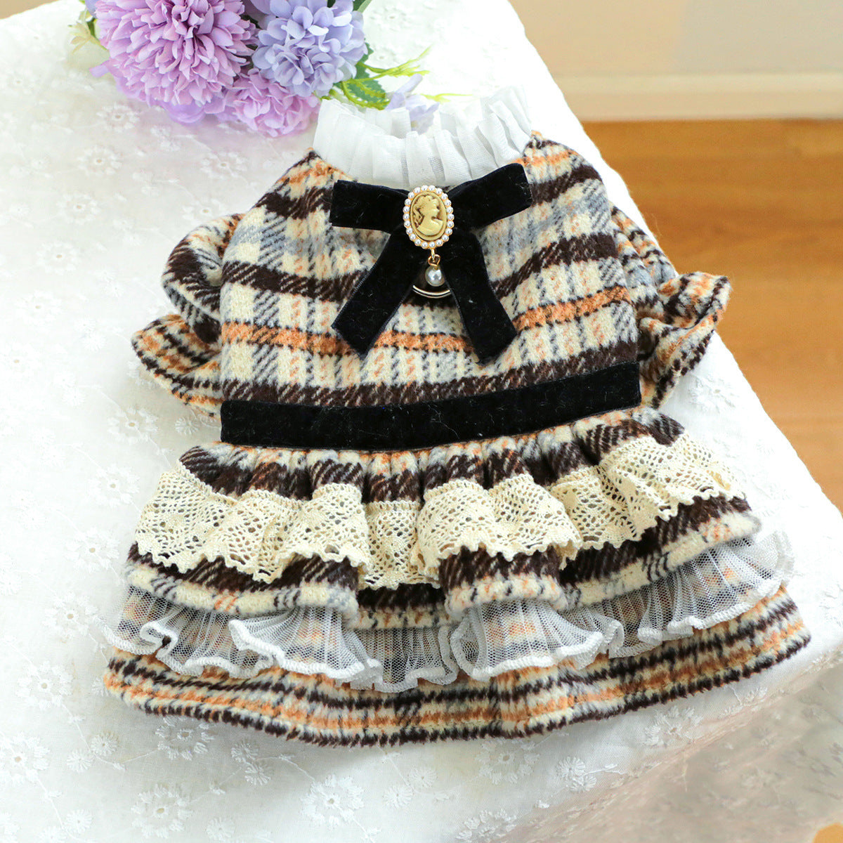 Pet Clothes Cat Clothing Autumn And Winter Maillard Woolen Skirt