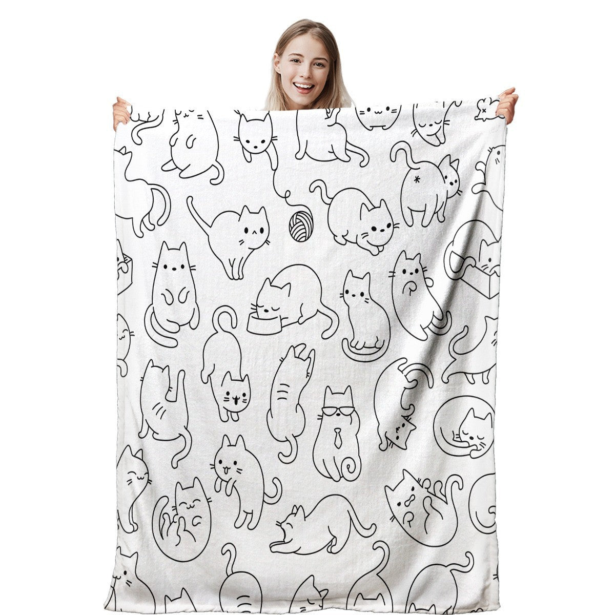 Cute Cat Digital Printing Flannel Blanket