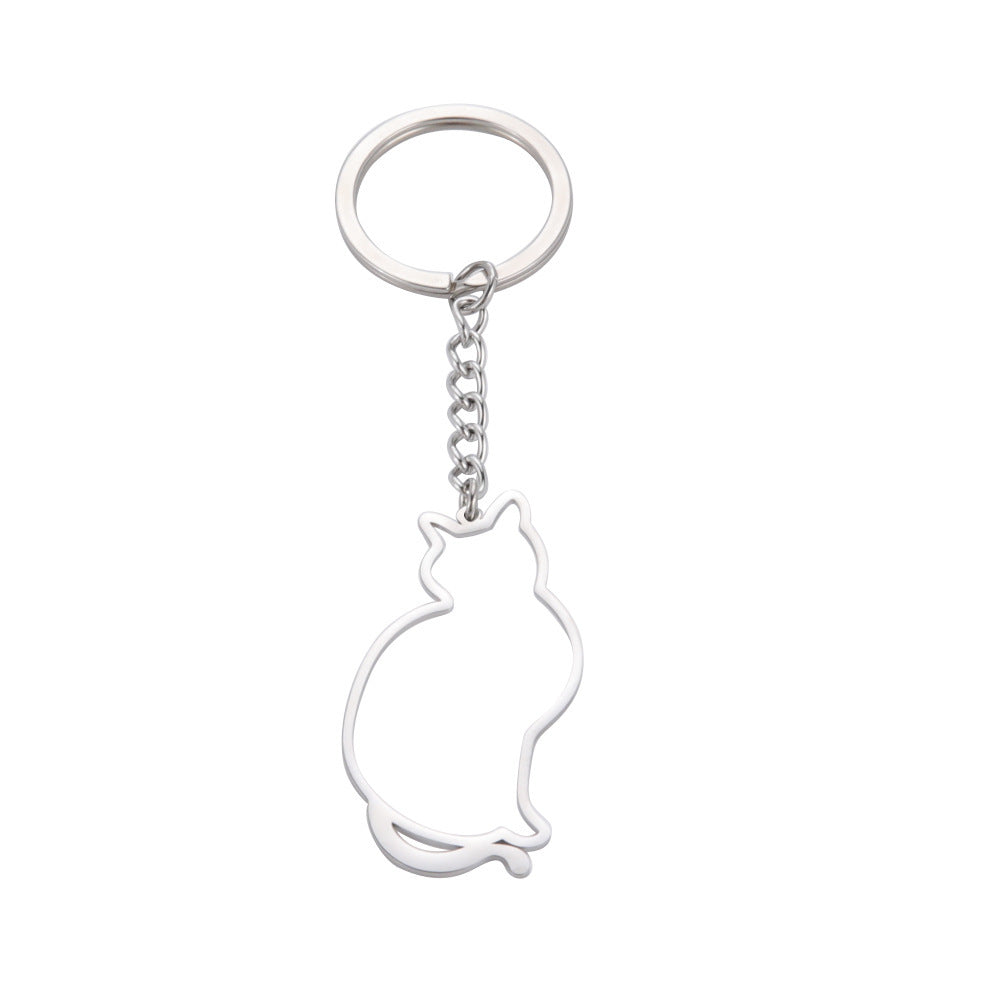 Cute Cartoon Animal Hollow Cat Pendant 304 Material Stainless Steel Key Ring