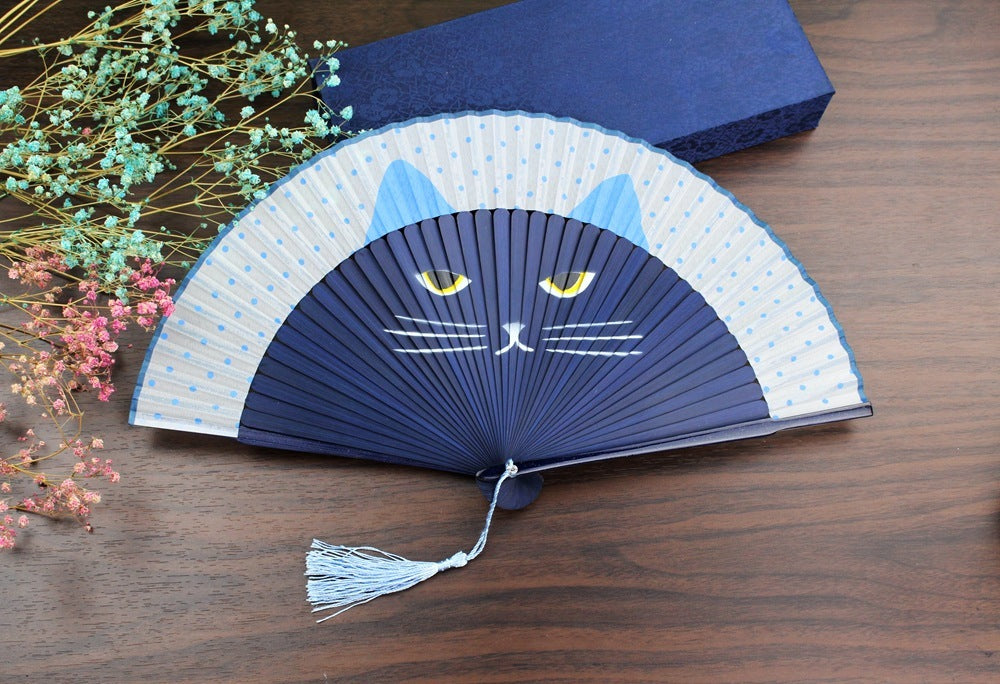 Female Japanese Craft Cat Fan Silk