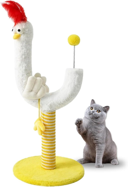 Resilient Sisal Vertical Cat Scratching Post Durable Crumb Free Chicken Strip Design Spring Ball At The End For Self-Entertainment And Climbing Fun, For Indoor Cats And Adult