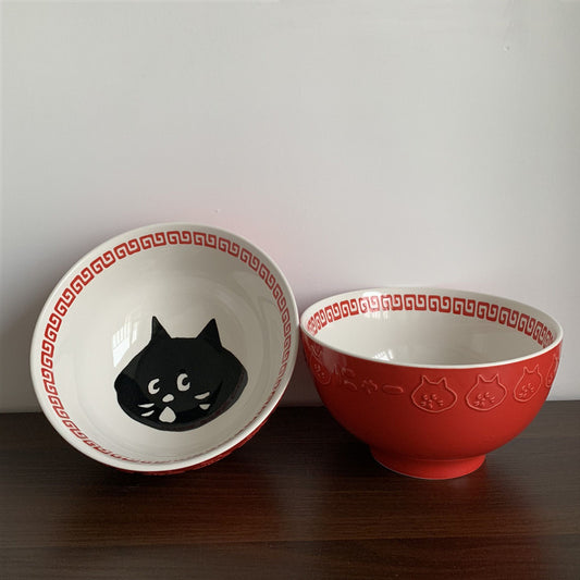 Embossed Surprised Cat Ceramic Instant Noodle Bowl