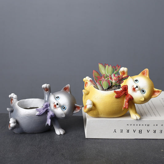 Cartoon Animal Resin Cat Flowerpot Desktop Basin