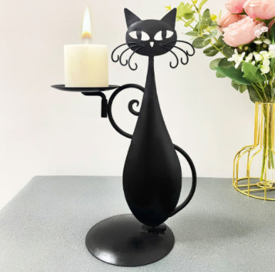 Black Cat Candlestick Metal Cat Decorative Candle Holder Pendant