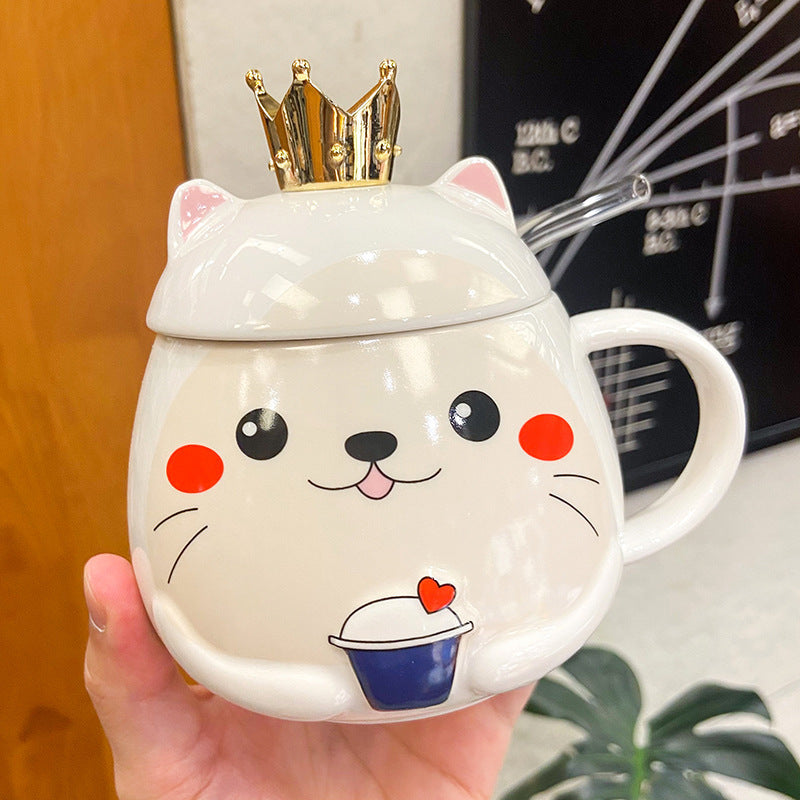 Cartoon Animal Crown Cute Cat Ceramic Cup