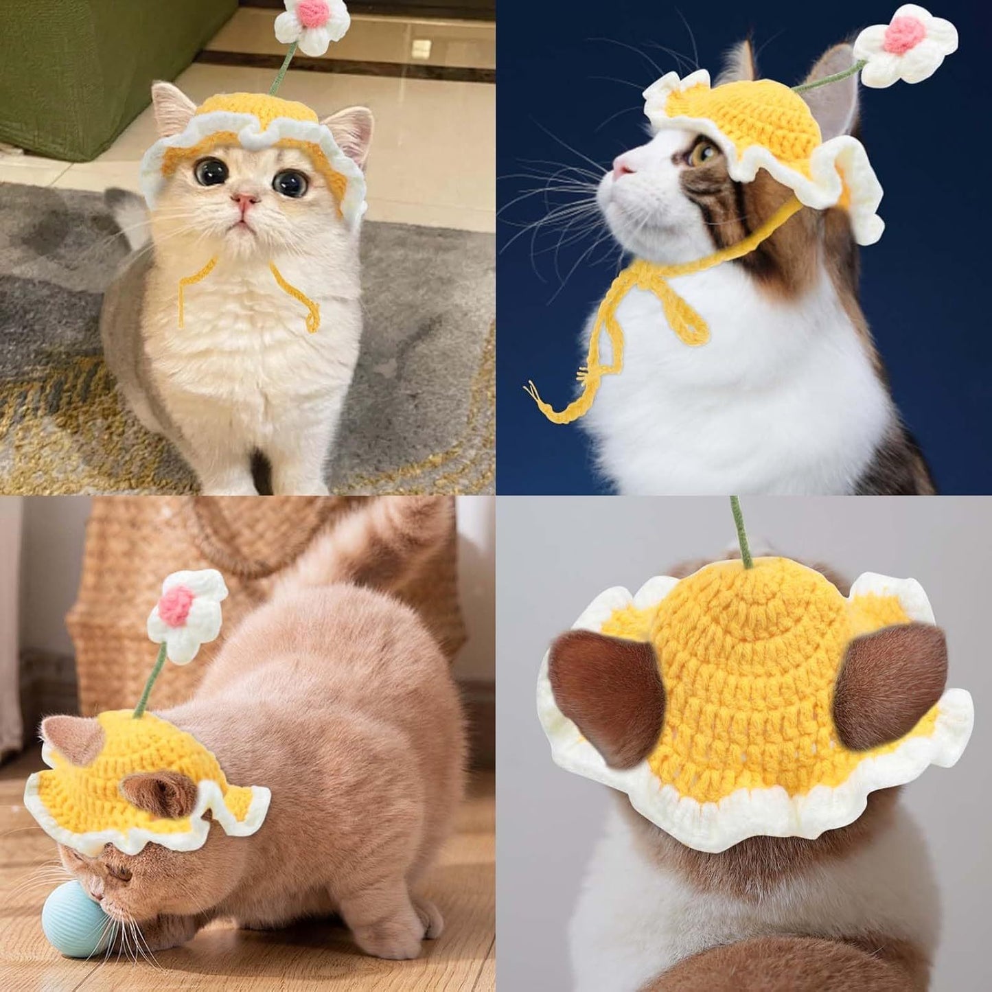 Cute Knit Cat Hat Funny Dog Hat For Cats And Small Dogs Kitten Puppy Cat Costume Halloween Christmas Birthday Party Costume Head Wear Accessories