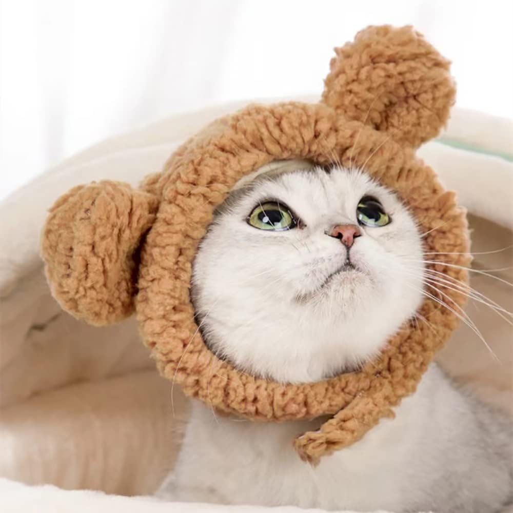 Cute Cat Costume Bear Hat For Cat Warm Soft Small Pet Headwear