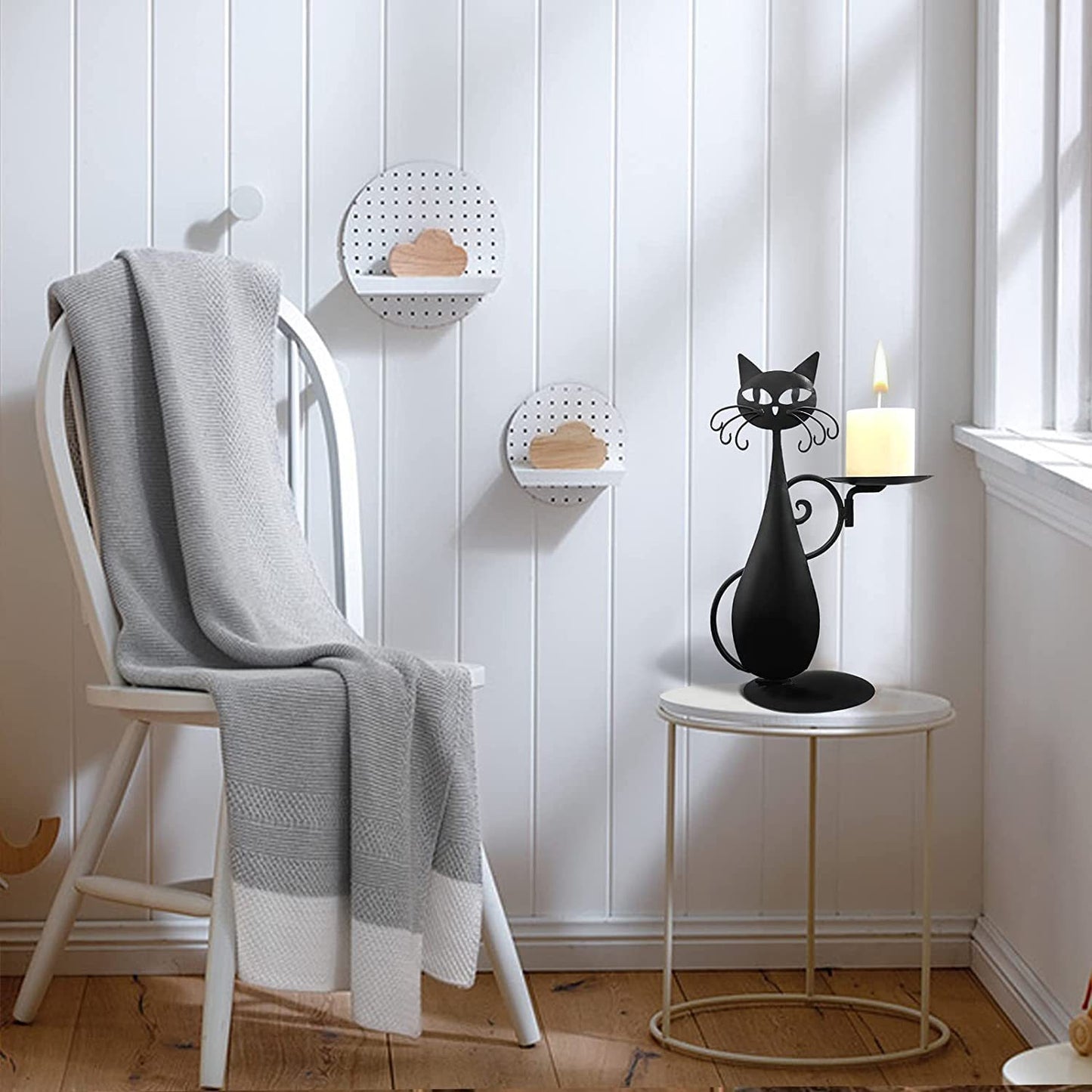 Black Cat Candlestick Metal Cat Decorative Candle Holder Pendant