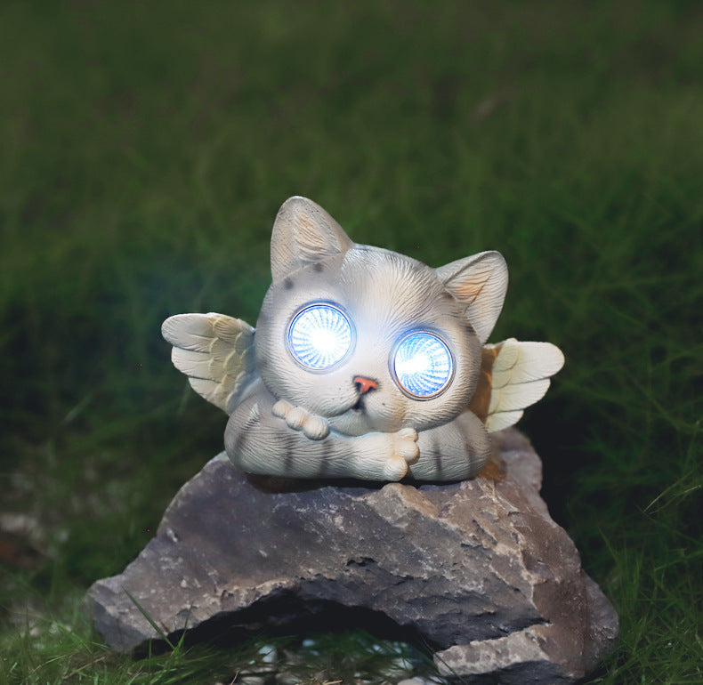 Creative Outdoor Animal Ornaments Angel Gray Cat Cute