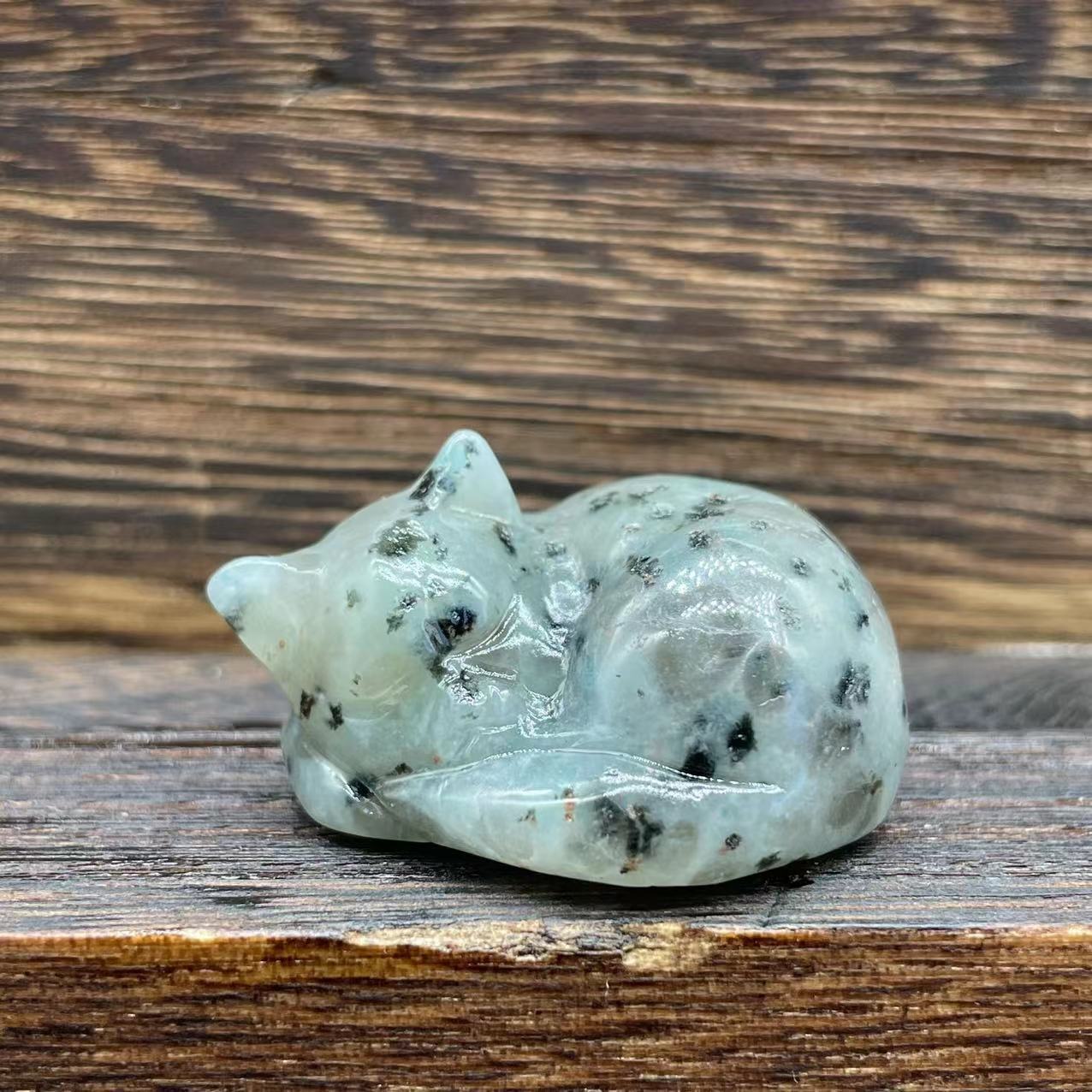 Half Gemstone Carved Sleeping Cat