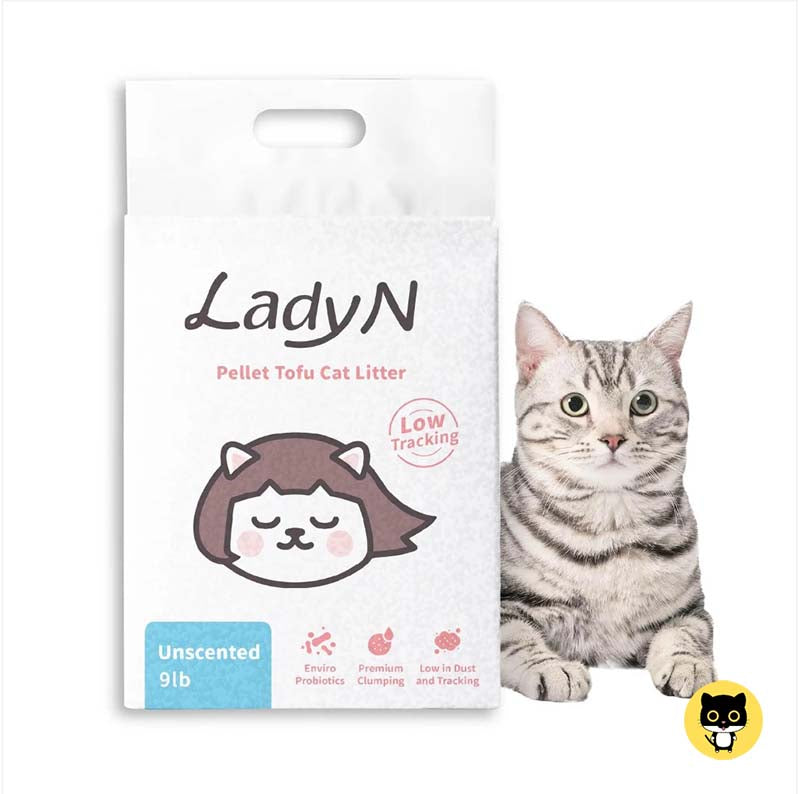 Lady N Pellet Tofu Cat Litter, Strong Clumping Ultra Absorbent, Dust-Free Low Tracking, Enviro-probiotic and Activated Carbon for Odor Control 9lb